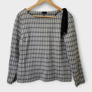 Talbots Sweater Womens Large Gray Windowpane Plaid Tie Detail Classic Office